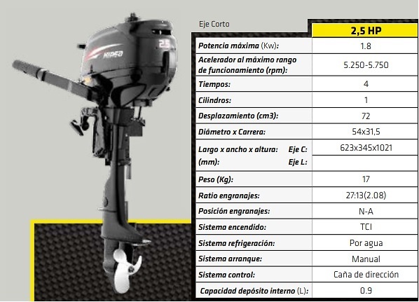 Motor Fueraborda HIDEA 2,5 HP Corto 